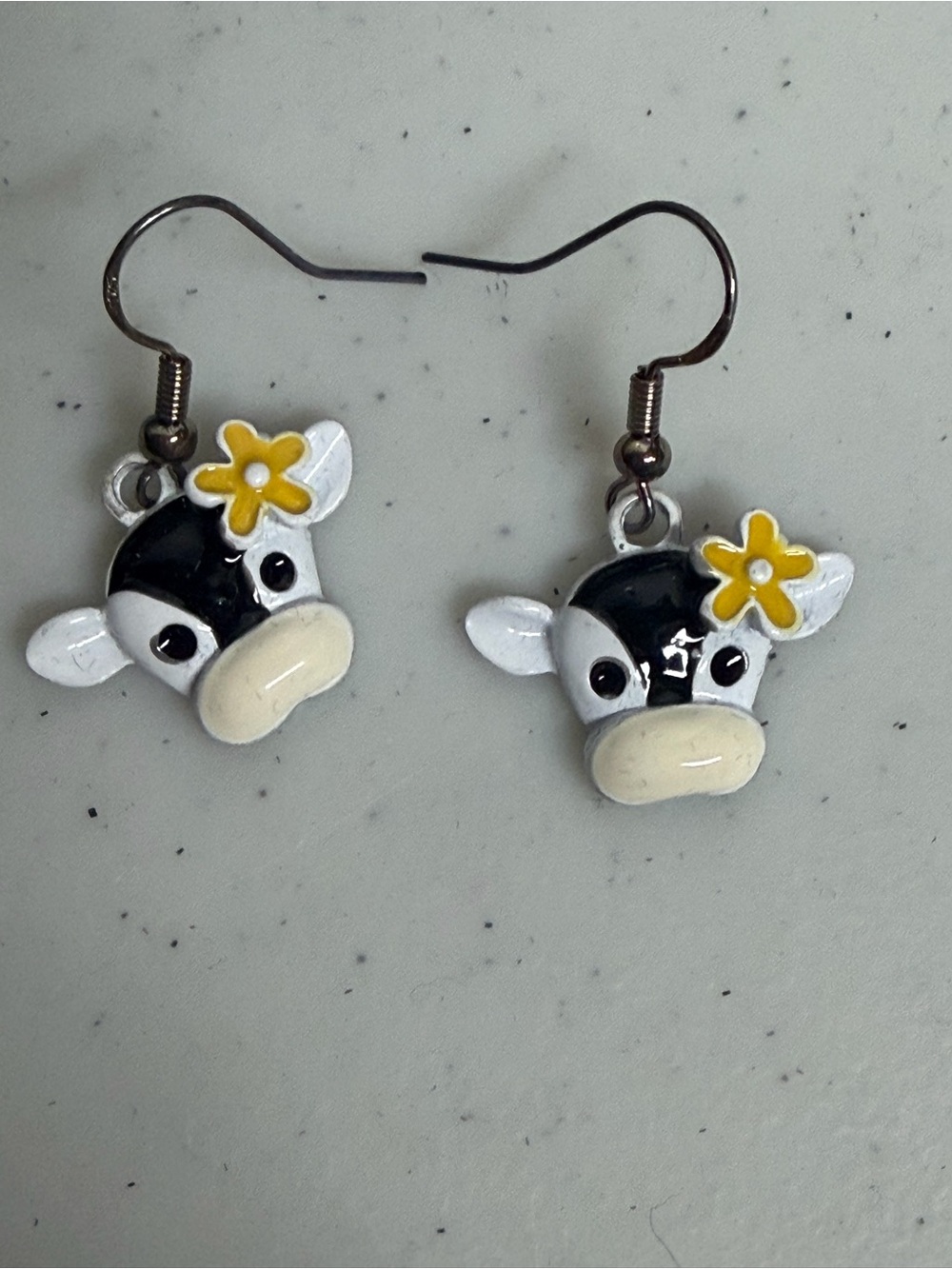 Hand Painted Cow Face Dangle Earrings